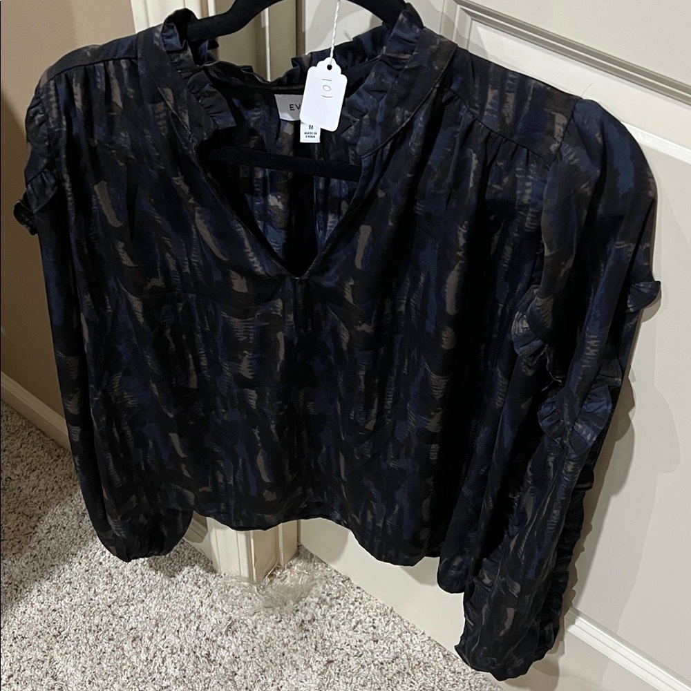 Evereve Black Patterned Women's Blouse Med